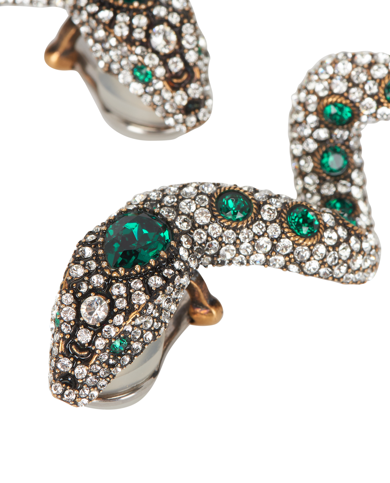 Gucci Snake Clip-On Earrings, &pound;495, Jewellery, Green/Silver, Brass/Crystal, Other view