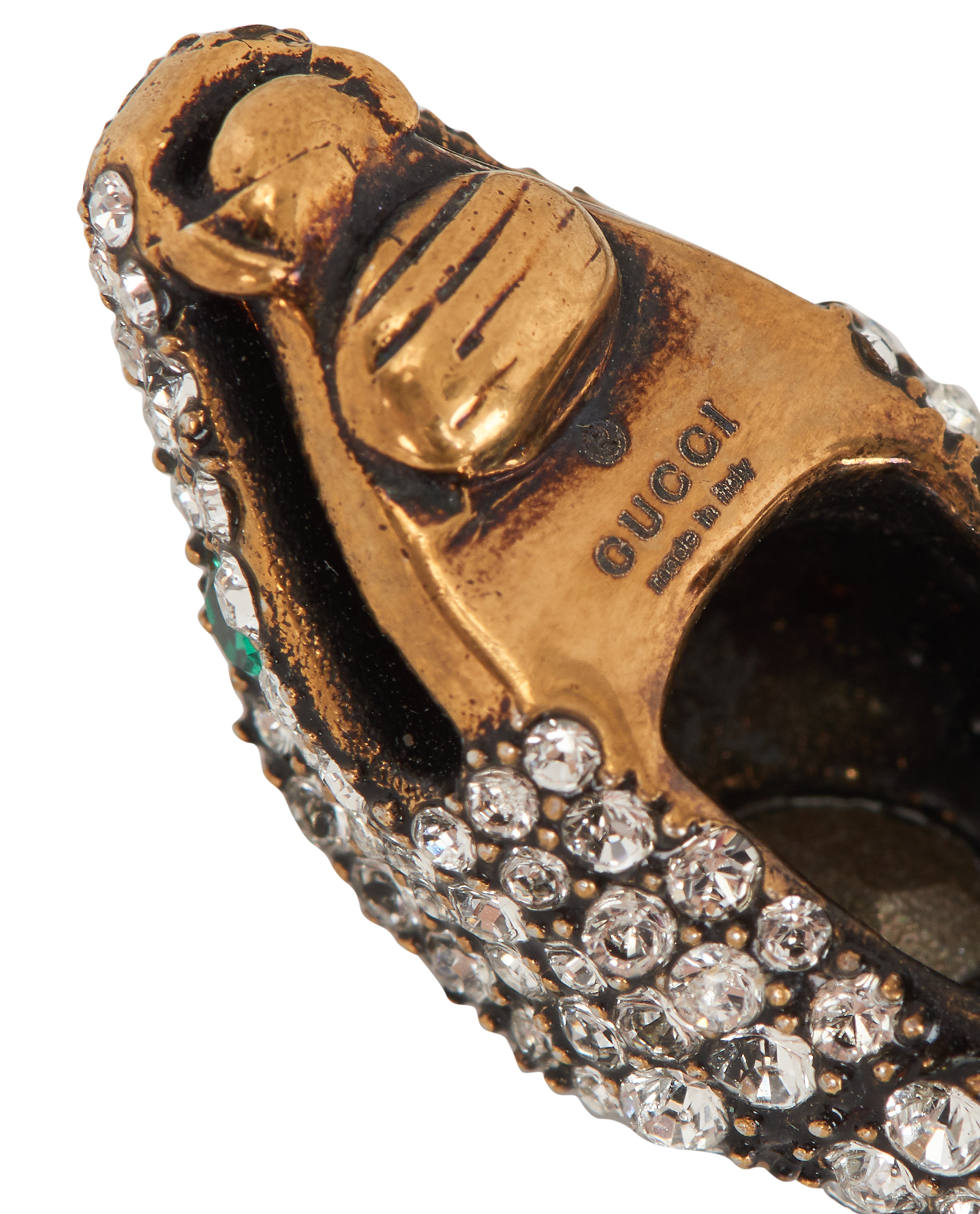 Gucci Snake Clip-On Earrings, &pound;495, Jewellery, Green/Silver, Brass/Crystal, Other view