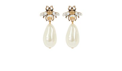 Gucci Pearl Drop Bee Earrings, front view