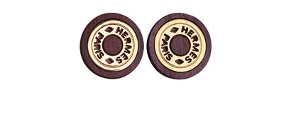 Hermes Wood Clip On Earrings, front view