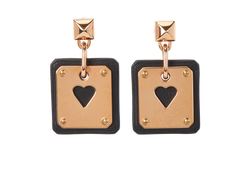 Hermes As De Coeur Earrings, Brass/Leather, Rose Gld/Blk,U (2023),B/DB,3*