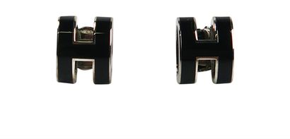 Hermes H Earrings, £270, Jewellery, Black, Enamel Coated Ceramic/Stainless Steel, Front view