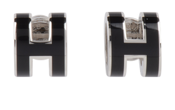 Hermes Mini Pop H Earrings, Base Metal, Black/Silver, B/DB/RCT, 2*