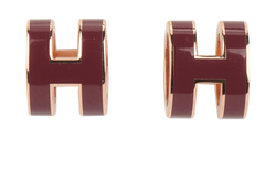 Hermes Mini Pop H Earrings, Brass, Burgundy, B/DB, 3*