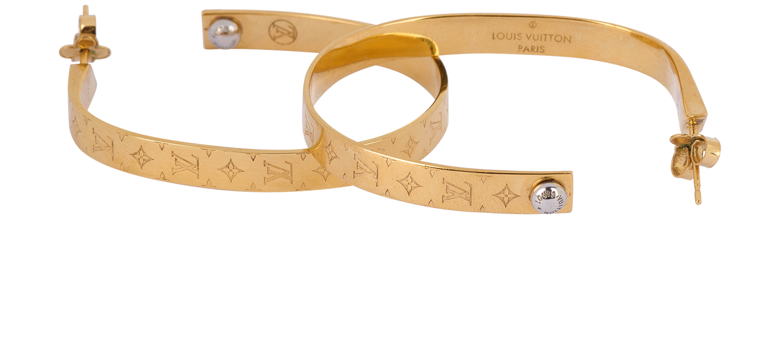 Louis Vuitton Nanogram Hoop Earrings, &pound;260, Jewellery, Gold, Brass, Other view