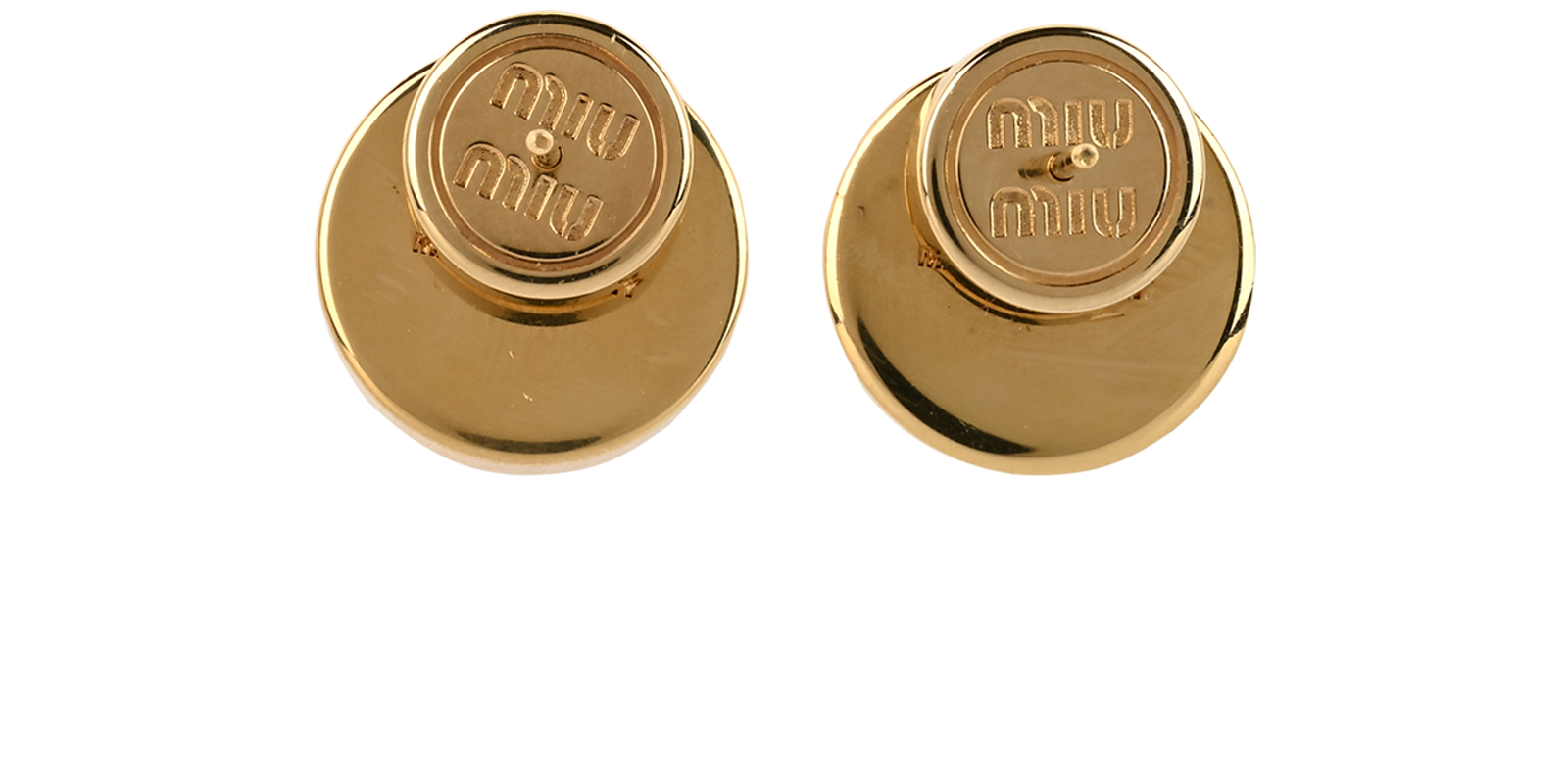 Miu Miu Logo Studs, &pound;150, Jewellery, Gold/Yellow, Brass, Back view