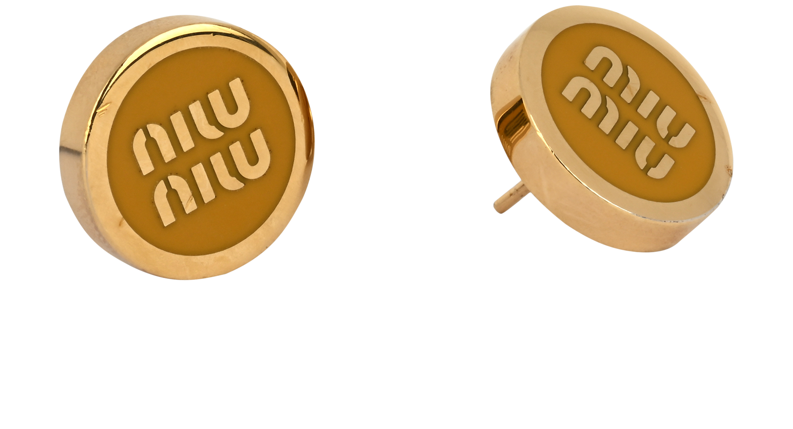 Miu Miu Logo Studs, &pound;150, Jewellery, Gold/Yellow, Brass, Other view