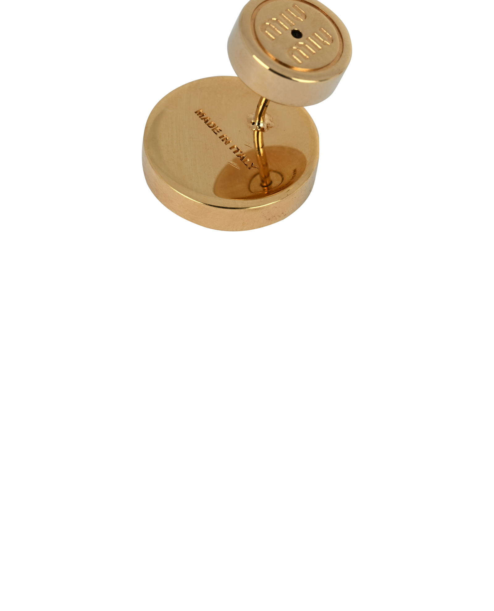 Miu Miu Logo Studs, &pound;150, Jewellery, Gold/Yellow, Brass, Other view