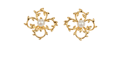 Mulberry Flower Clip On Earrings, Base Metal/Faux Pearl, Gold Tone, B, 3*