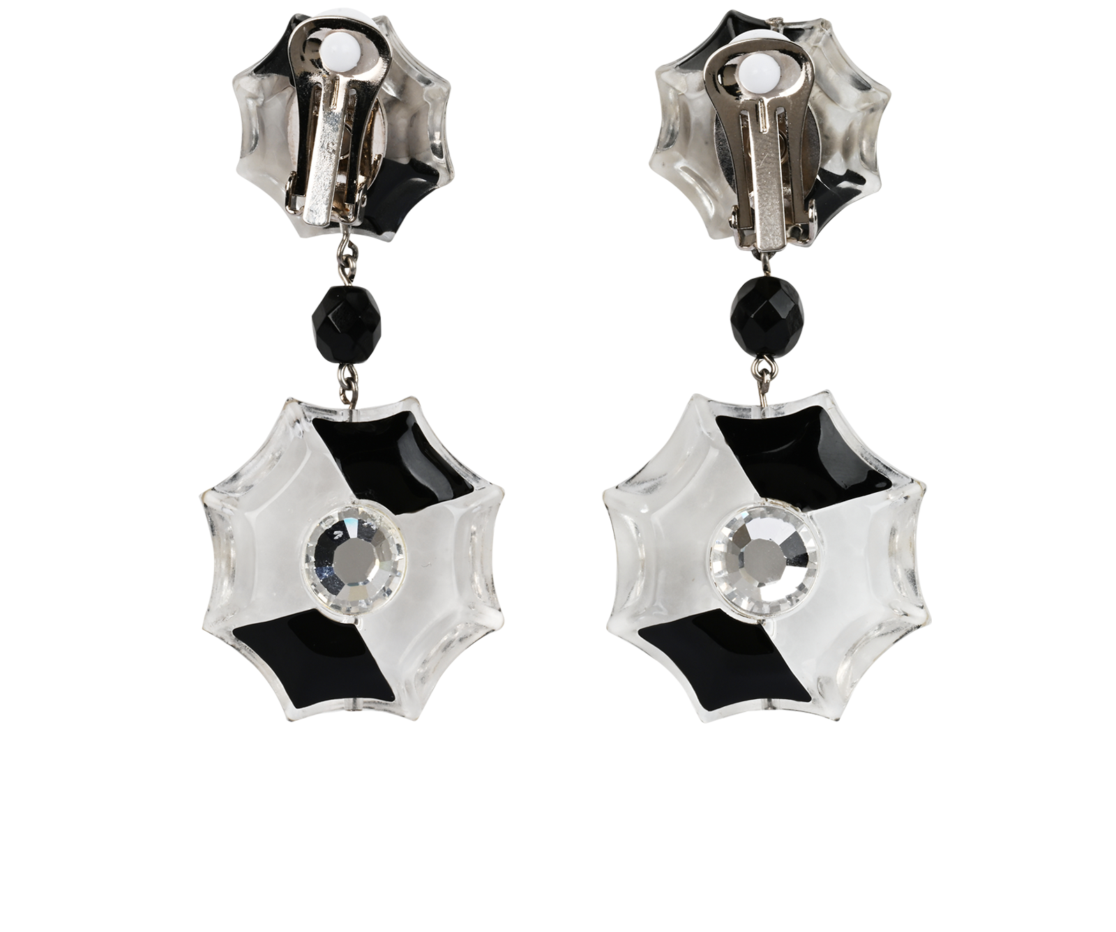 Prada Geometric Drop Earrings, &pound;150, Jewellery, Black, Acetate, Back view