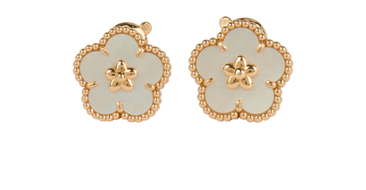 Van Cleef & Arpels Plum Blossom Earrings, &pound;3,500, Jewellery, Rose Gold, Mother of Pearl/Rose Gold, Front view