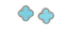 Van Cleef Sweet Alhambra Earrings, 18K White Gold, Turquoise, DB, 3*