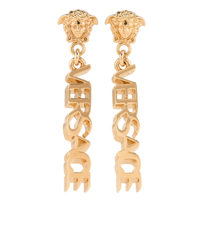 Versace Medusa Drop Earrings, &pound;140, Jewellery, Gold, Brass, Front view