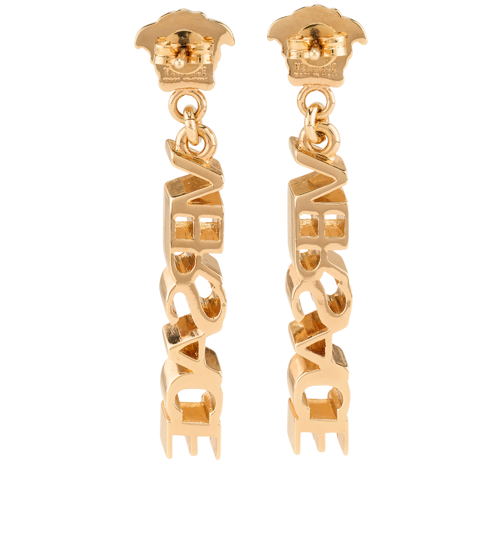 Versace Medusa Drop Earrings, &pound;140, Jewellery, Gold, Brass, Back view