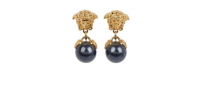 Versace Pearl-Drop Medusa Head Earrings, front view