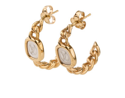 Louis Vuitton LV Chain Hoop Earrings, &pound;250, Jewellery, Gold, Brass, Front view
