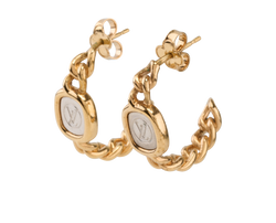 Louis Vuitton LV Chain Hoop Earrings, Brass, Gold, MII, 2*