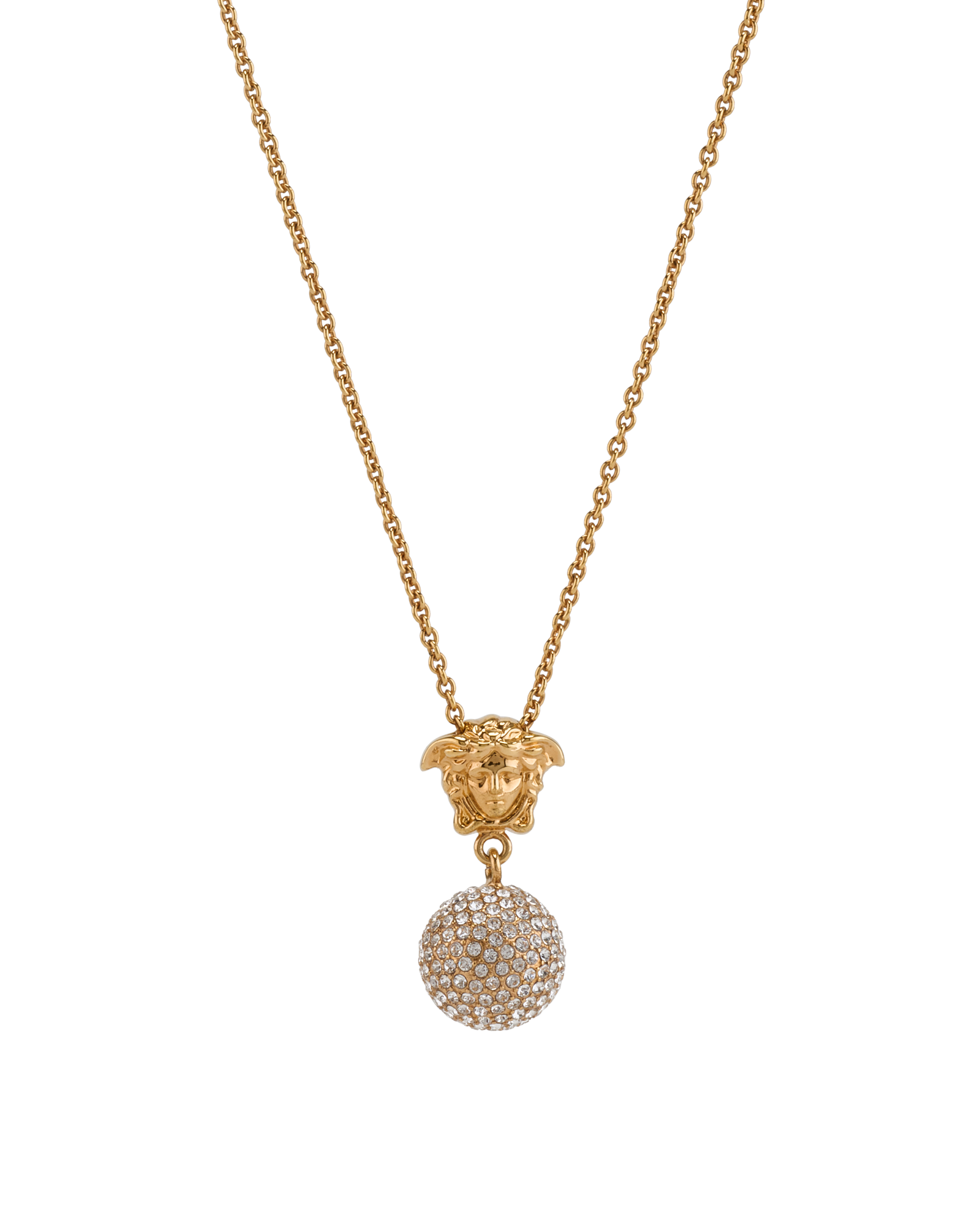 Versace Medusa Head & Ball Drop Necklace, &pound;90, Jewellery, Gold, Brass/Crystal, Other view