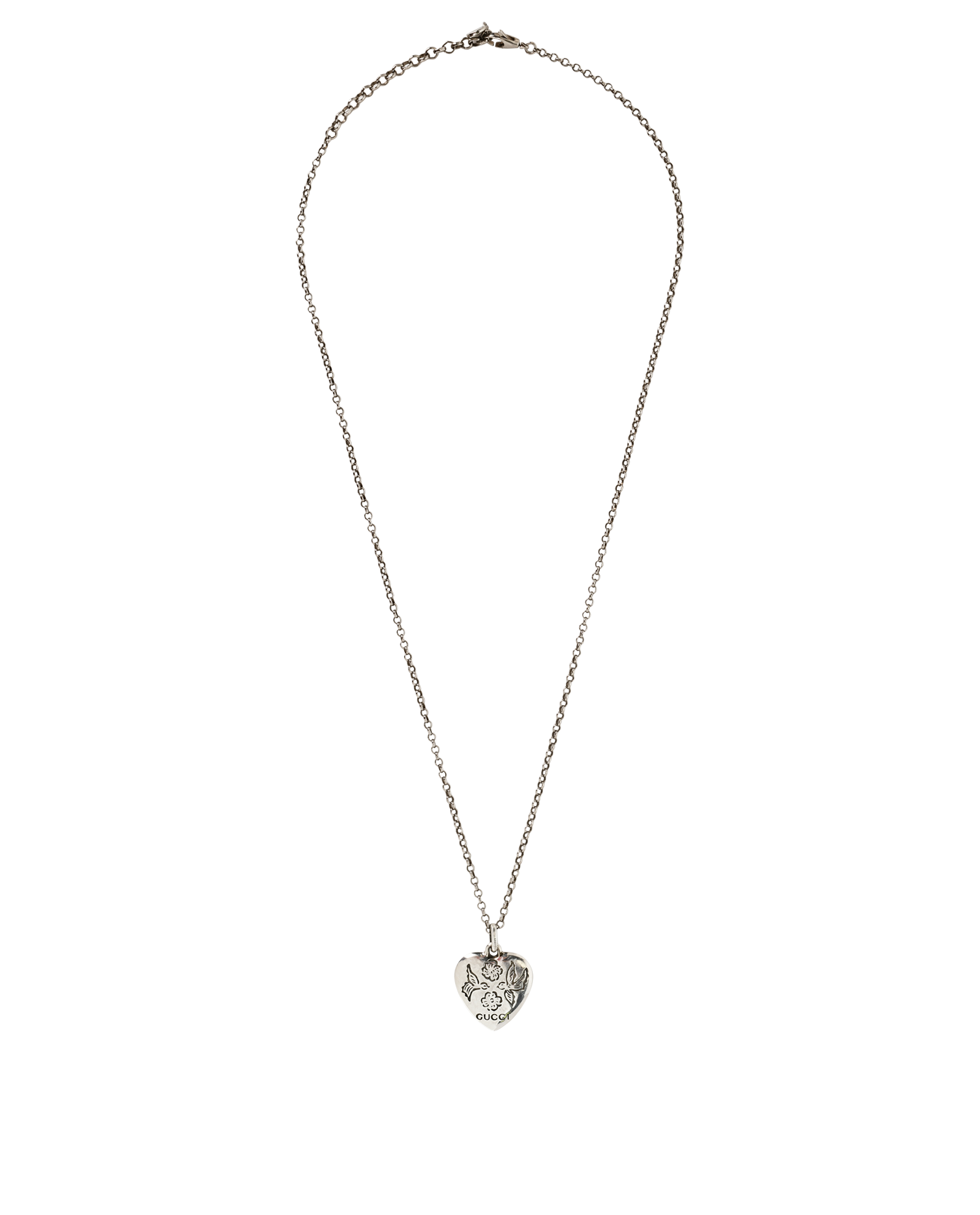 Gucci Blind For Love Heart Necklace, &pound;140, Jewellery, Silver, Silver, Back view
