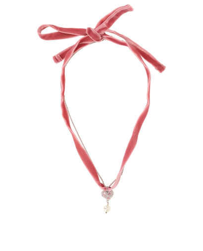 Miu Miu Heart Ribbon Choker, &pound;220, Jewellery, Pink, Fabric/Sterling Silver, Front view
