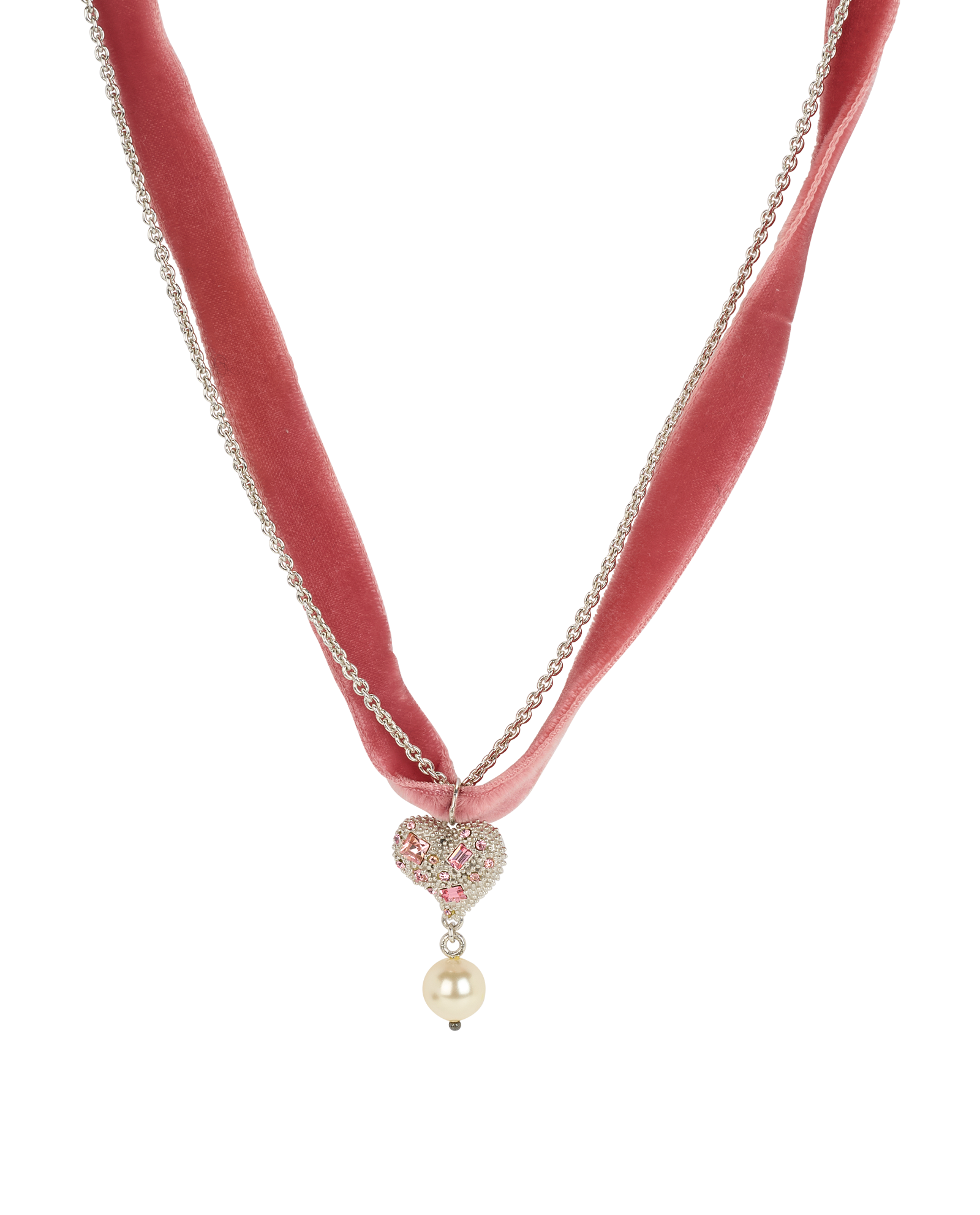 Miu Miu Heart Ribbon Choker, &pound;220, Jewellery, Pink, Fabric/Sterling Silver, Other view