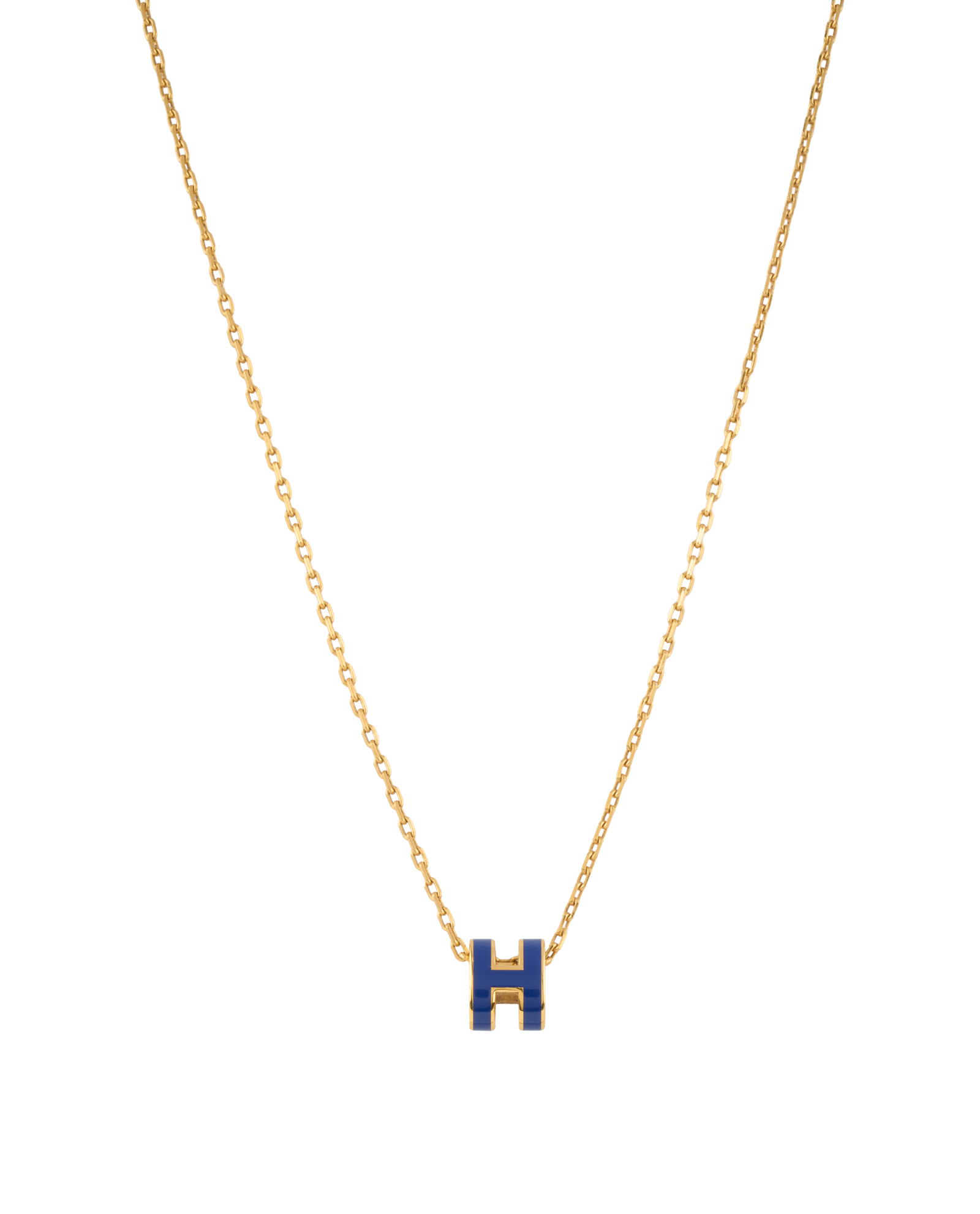 Hermes Mini Pop H Necklace, &pound;275, Jewellery, Blue/Gold, Yellow Gold, Other view