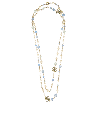 Chanel B13C CC Long Pearl Necklace, &pound;750, Jewellery, Blue/Gold, Brass, Front view