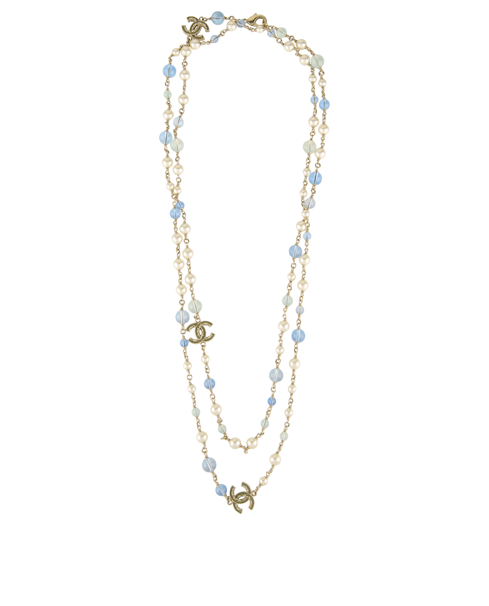 Chanel B13C CC Long Pearl Necklace, &pound;750, Jewellery, Blue/Gold, Brass, Back view