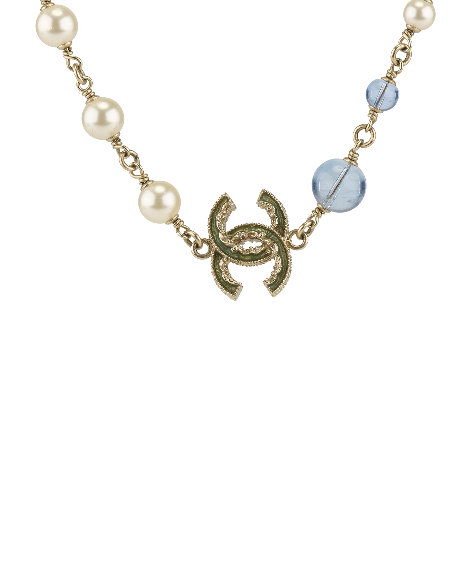 Chanel B13C CC Long Pearl Necklace, &pound;750, Jewellery, Blue/Gold, Brass, Other view
