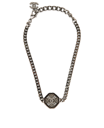 Chanel B22C Embellished CC Hexagon Pendant Choker, &pound;650, Jewellery, Grey/Silver, Brass, Front view