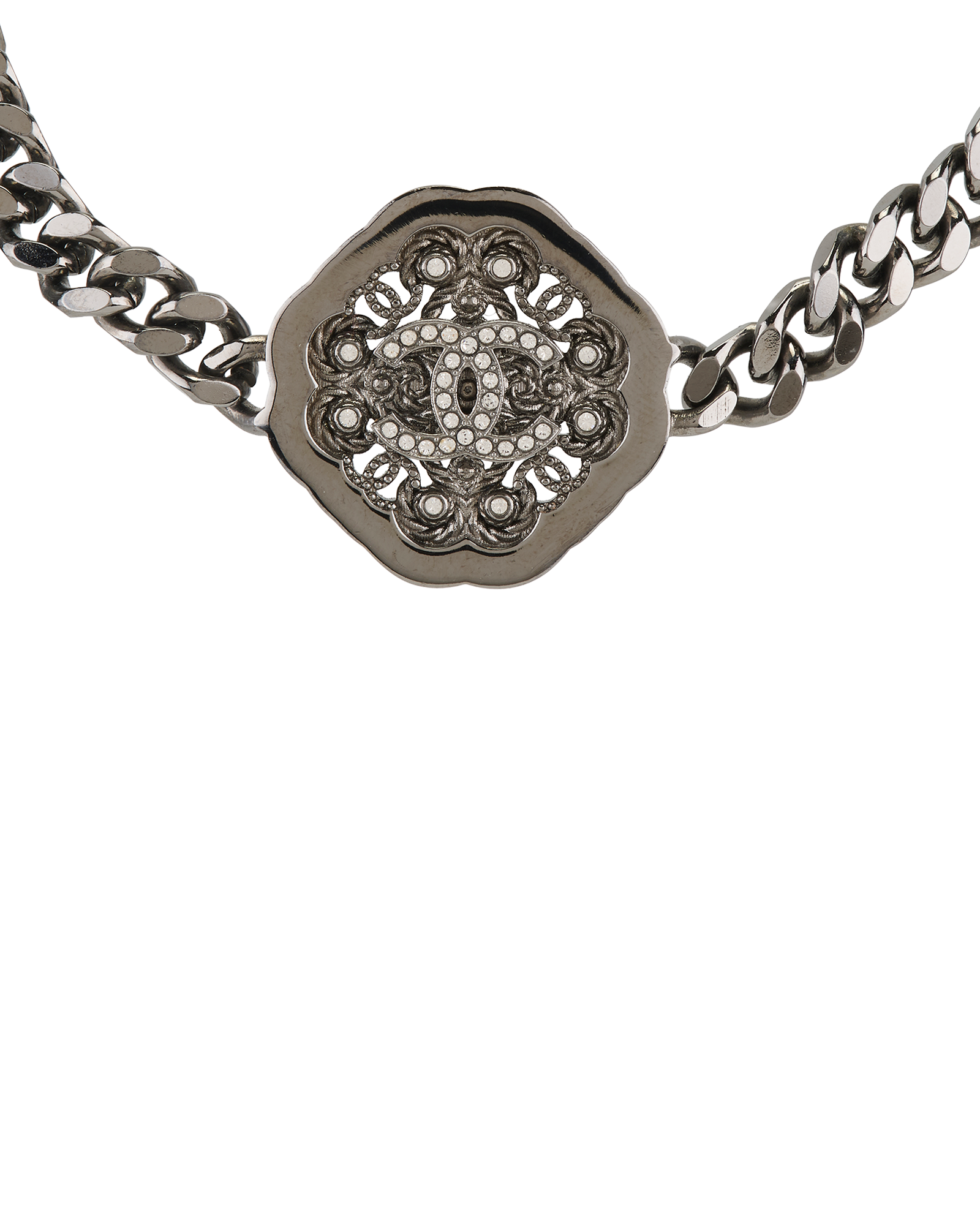 Chanel B22C Embellished CC Hexagon Pendant Choker, &pound;650, Jewellery, Grey/Silver, Brass, Other view