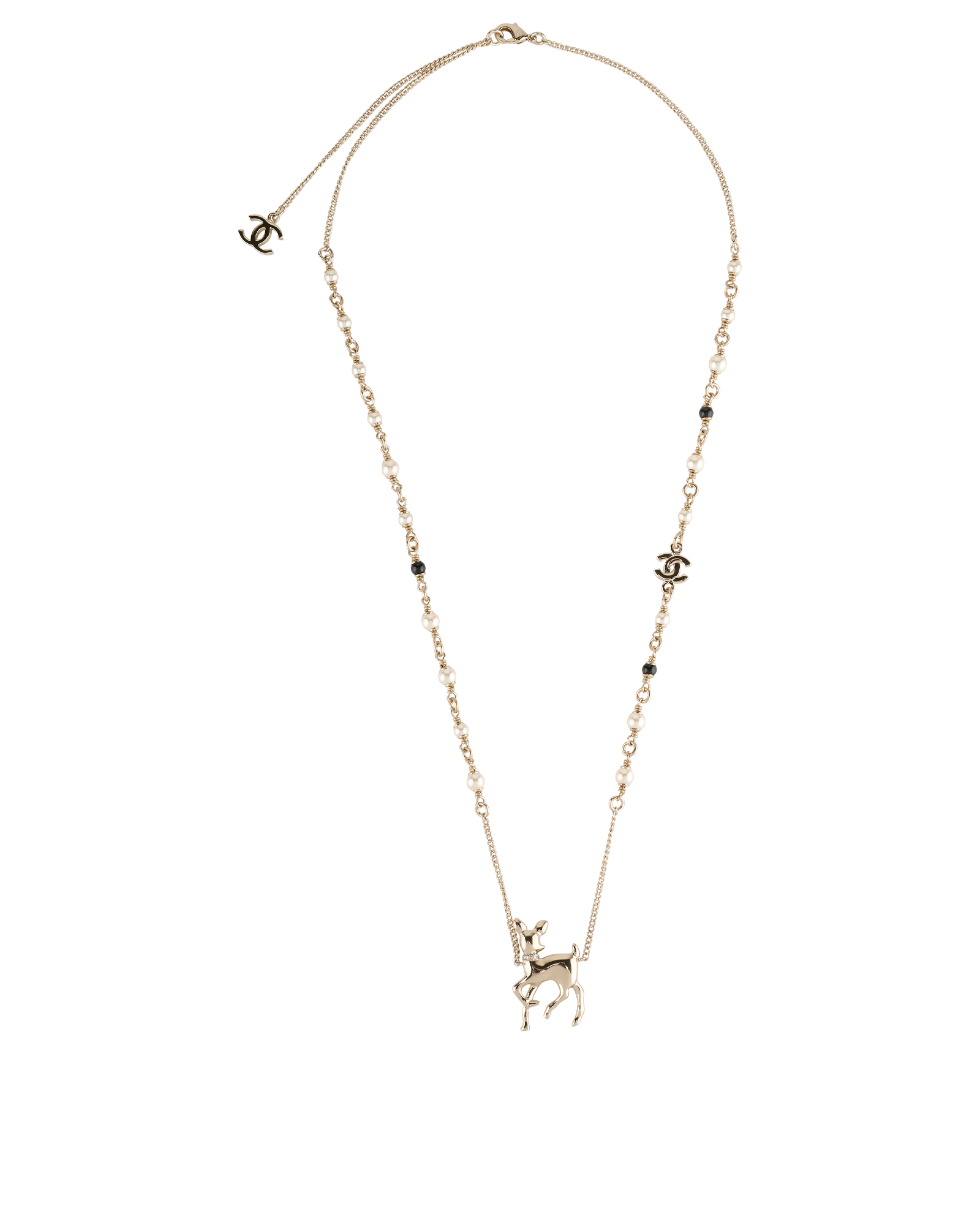 Chanel G26C Embellished Bambi Necklace, &pound;550, Jewellery, Gold, Pearl/Yellow Gold, Back view