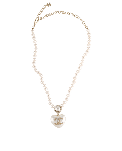 Chanel A21B Embellished Heart Necklace, &pound;650, Jewellery, White, Faux Pearl, Front view