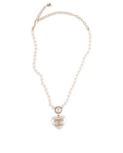 Chanel A21B Embellished Heart Necklace, Faux Pearl, White, B, 3*