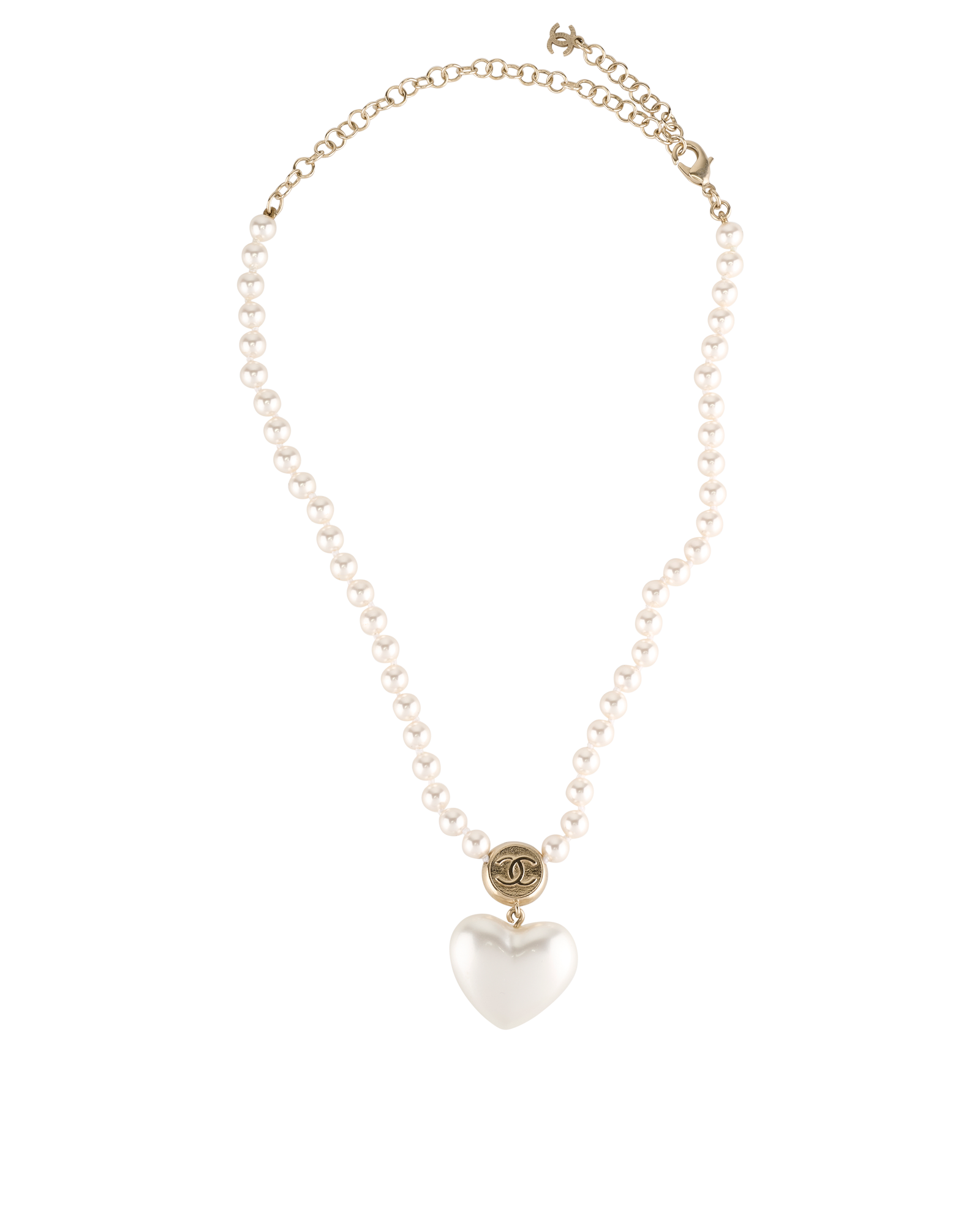 Chanel A21B Embellished Heart Necklace, &pound;650, Jewellery, White, Faux Pearl, Back view