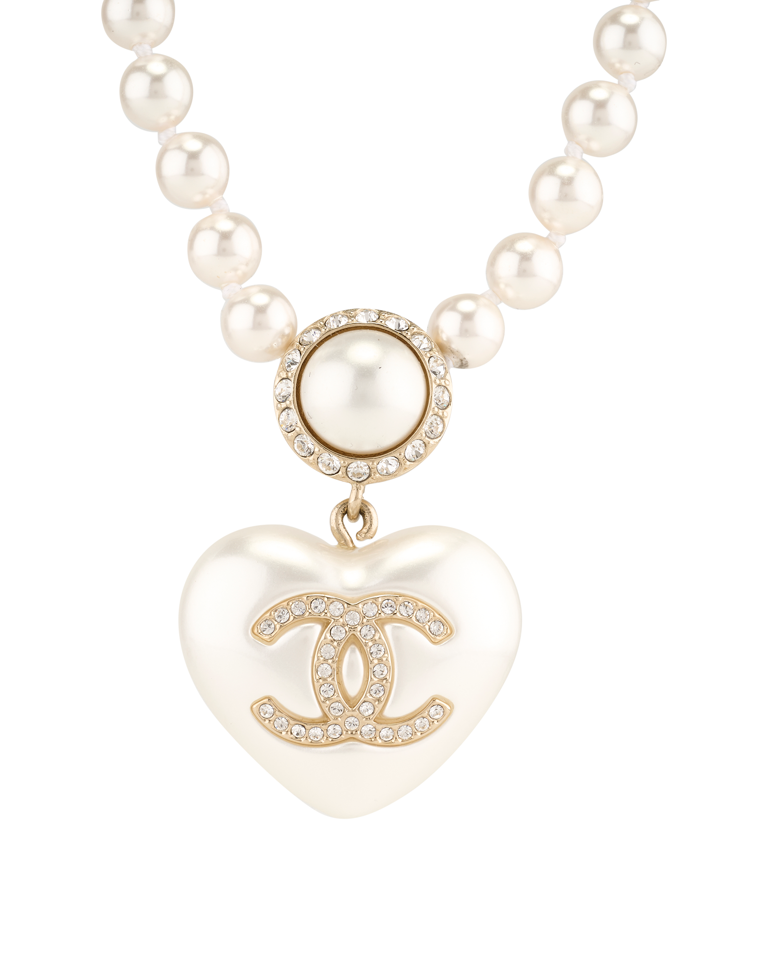 Chanel A21B Embellished Heart Necklace, &pound;650, Jewellery, White, Faux Pearl, Other view