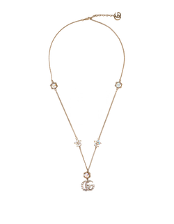 Gucci GG Crystal Embellished Necklace, Brass, Bronze, 2*