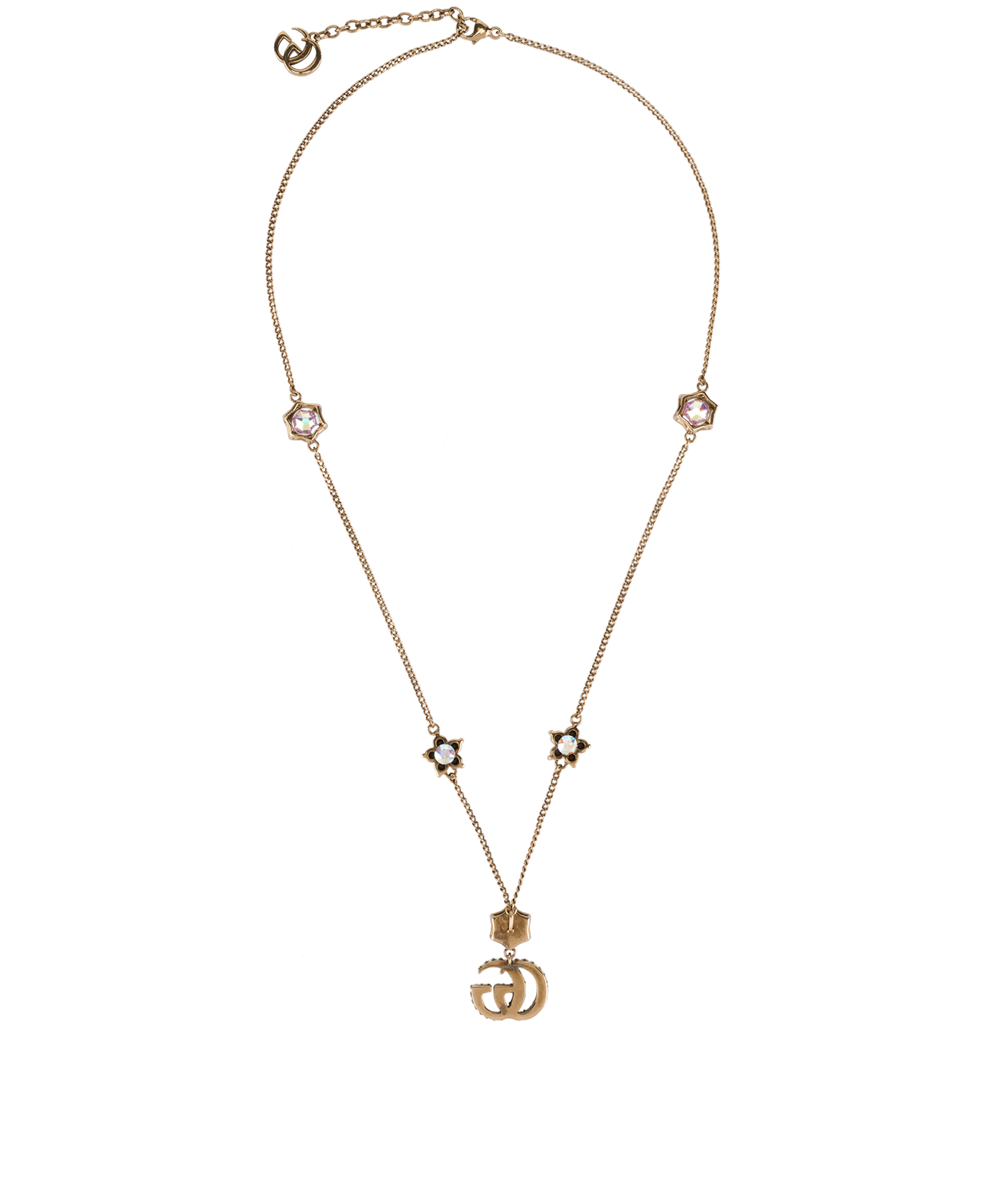 Gucci GG Crystal Embellished Necklace, &pound;350, Jewellery, Bronze, Brass, Back view