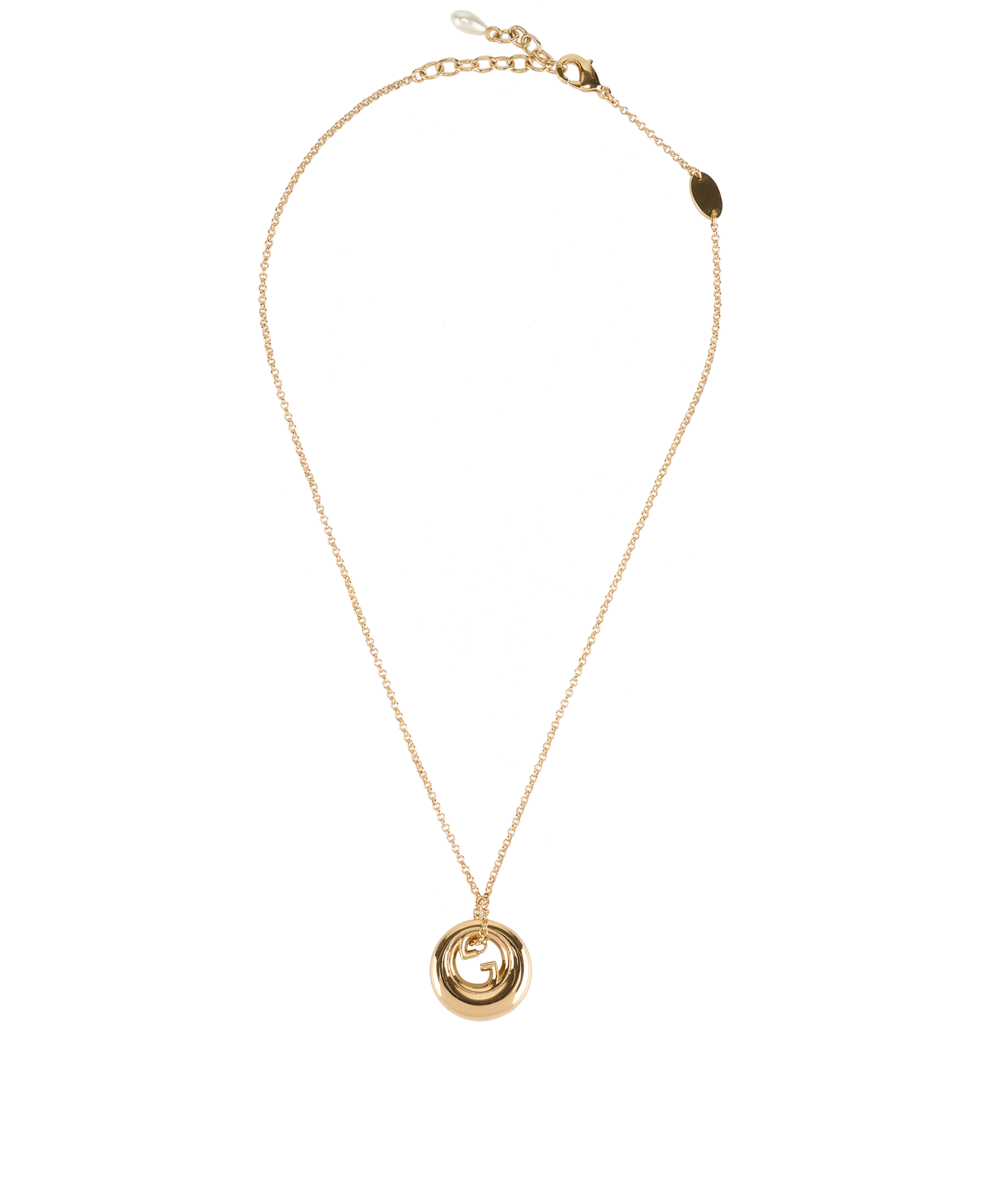 Gucci GG Blondie Pendant Necklace, &pound;280, Jewellery, Gold, Brass, Back view