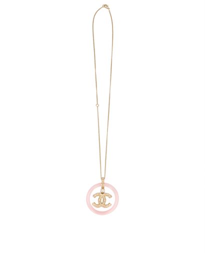 Chanel CC Circle Necklace, &pound;420, Jewellery, Gold/Pink, Resin/Yellow Gold Plated, Front view