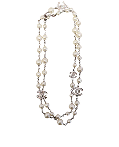 Chanel Crystal Pearl CC Long Necklace, front view