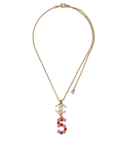 Chanel B20S CC No.5 Necklace, Brass/Crystals, Bronze/Red/Pink, 3*