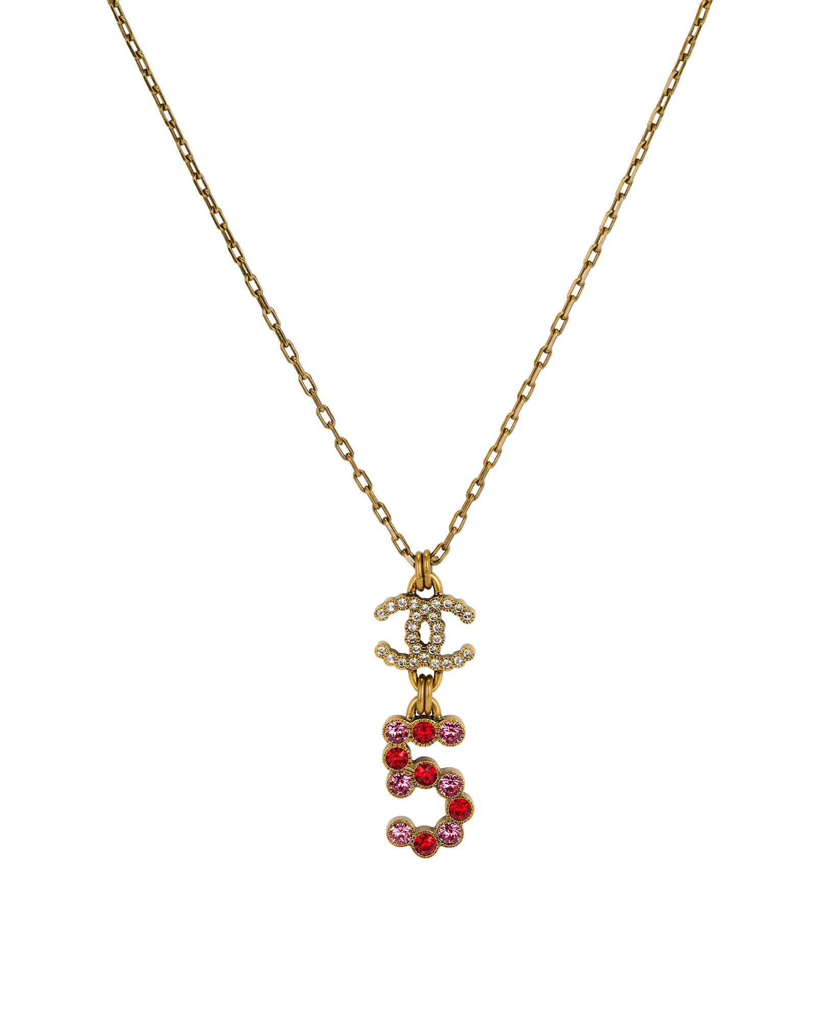 Chanel B20S CC No.5 Necklace, &pound;750, Jewellery, Bronze/Pink/Red, Crystal, Other view