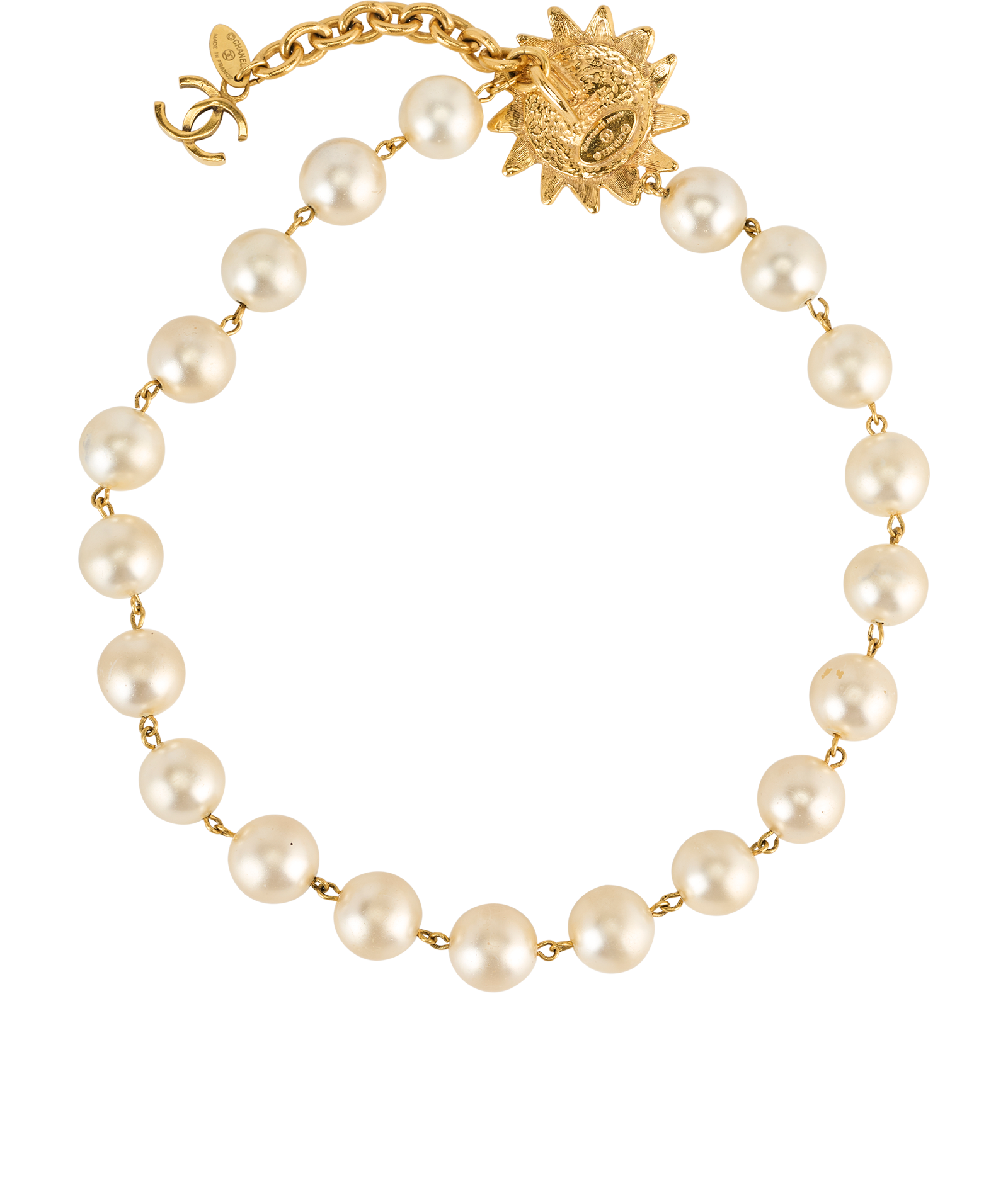 Chanel Sun Choker, &pound;595, Jewellery, Gold, Brass/Faux Pearl, Back view