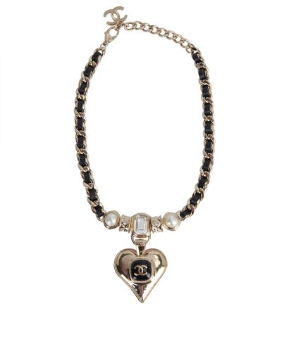 Chanel CC Heart Necklace(2021), £1,200, Jewellery, Black/Gold, Enamel Coated Ceramic/Yellow Gold Plated, Front view