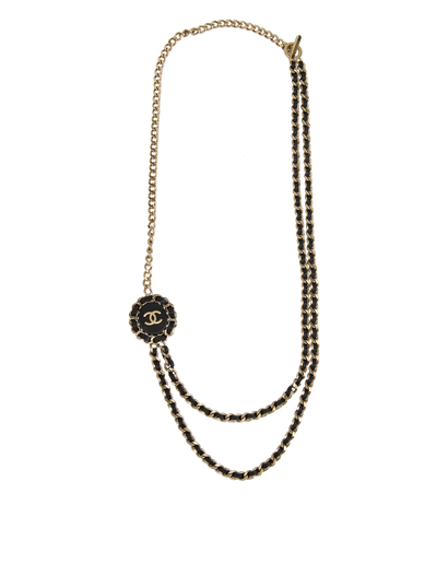 Chanel B16B CC Chain Necklace, &pound;750, Jewellery, Black/Gold, Leather, Front view