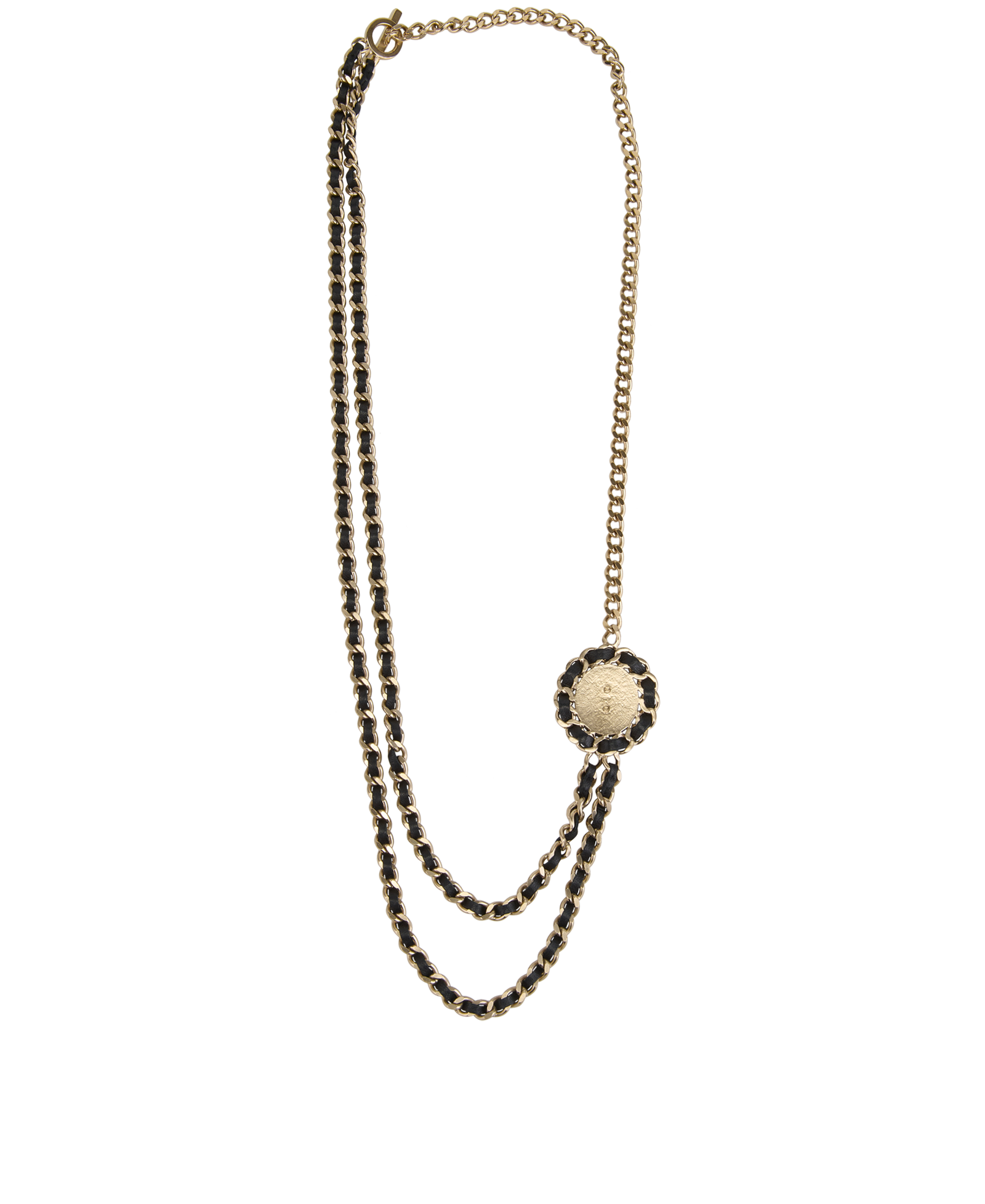 Chanel B16B CC Chain Necklace, &pound;750, Jewellery, Black/Gold, Leather, Back view