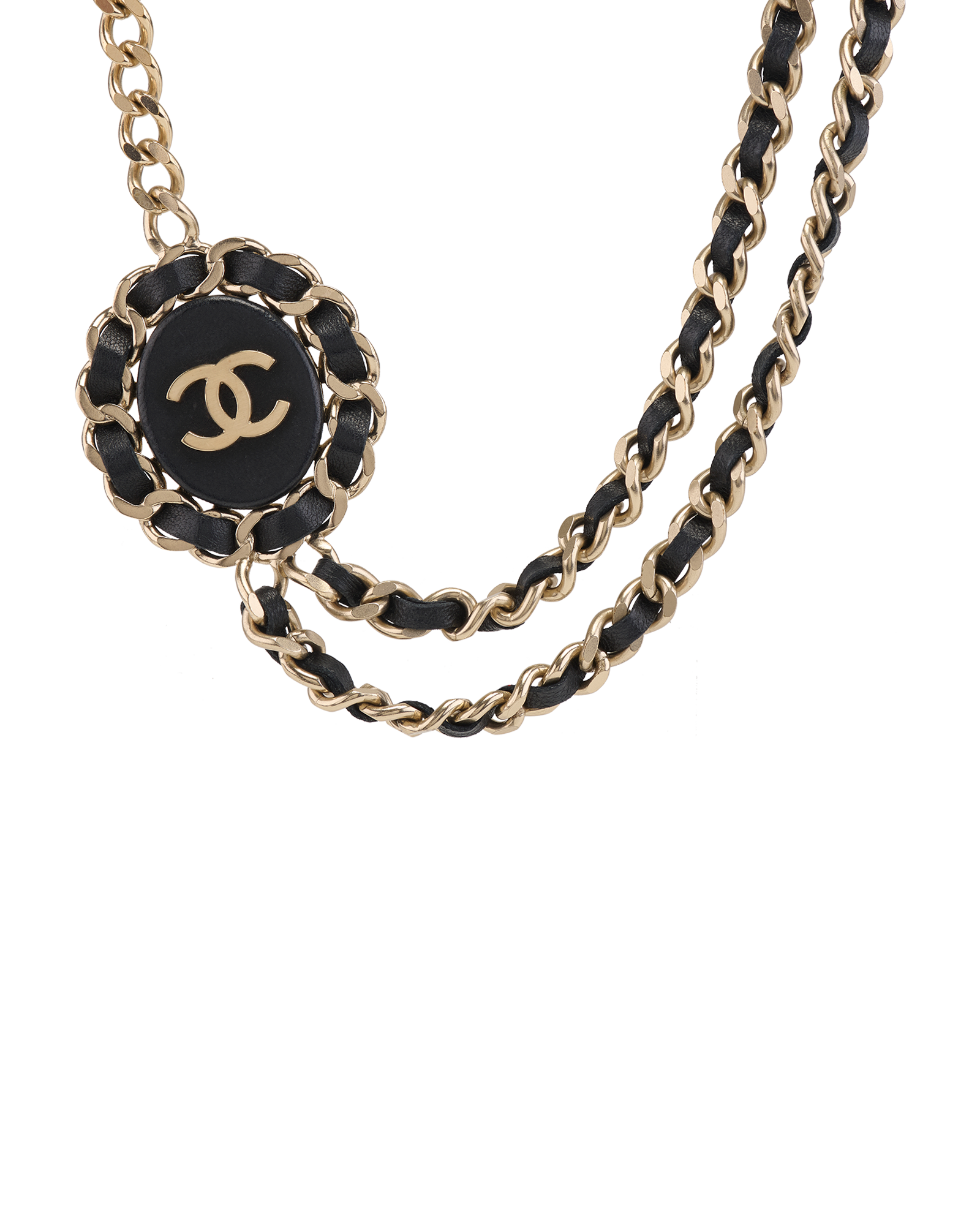Chanel B16B CC Chain Necklace, &pound;750, Jewellery, Black/Gold, Leather, Other view