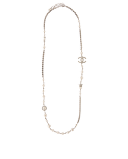 Chanel B20 CC Star Beaded Long Necklace, Brass, Silver, B, 3*