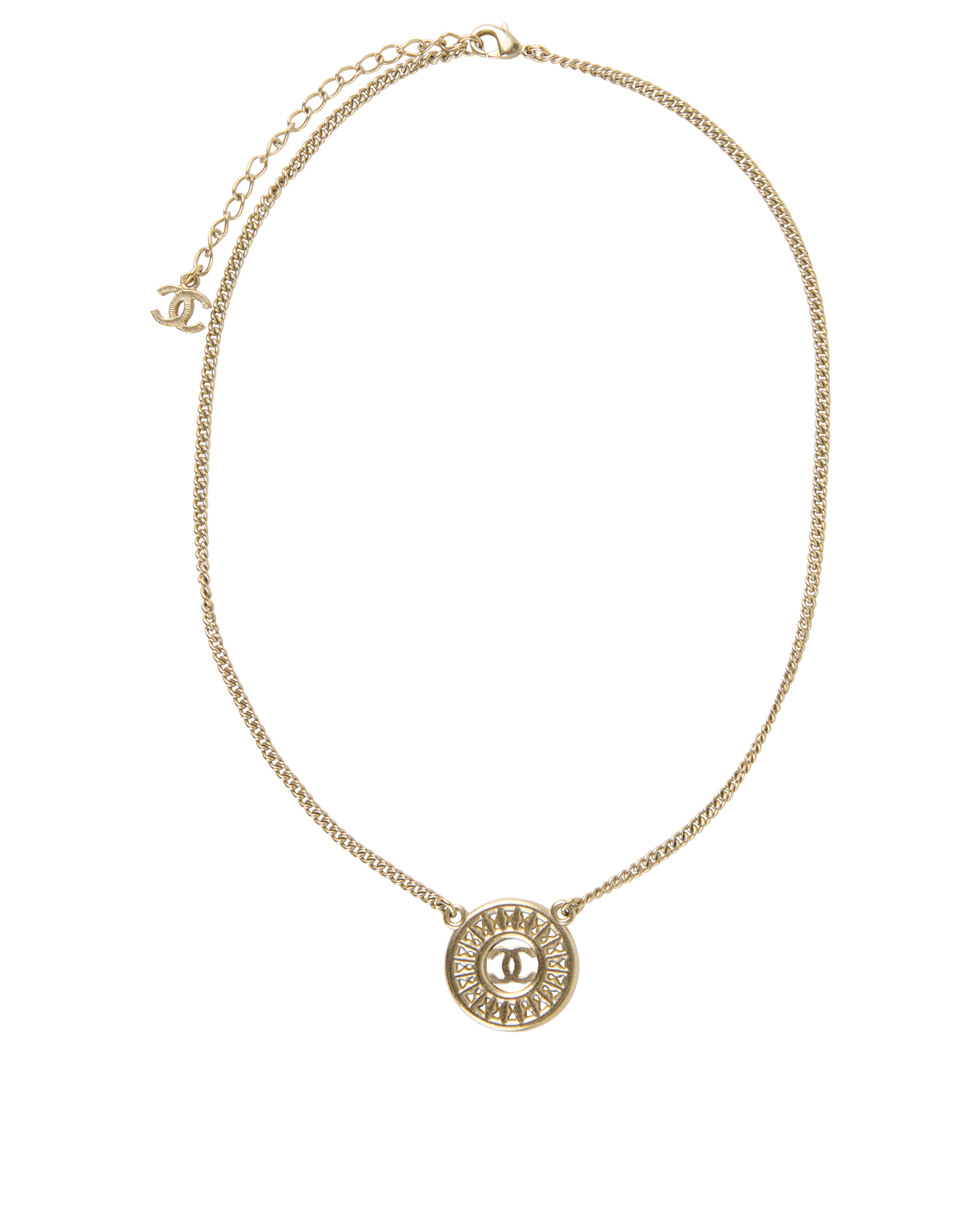 Chanel Round Pendant Necklace, &pound;375, Jewellery, Beige, Brass, Back view